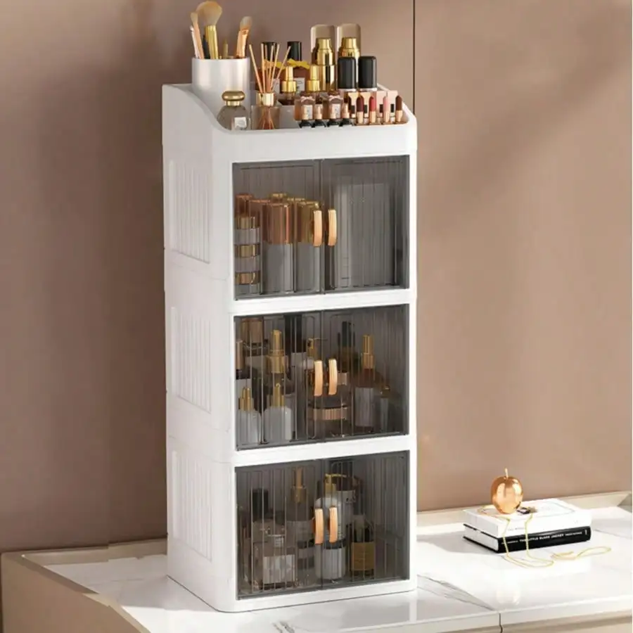 1pc Vanity Makeup Storage Box, Foldable & Sliding Door Design, Clear Cover Cosmetic Display Cabinet, Large Capacity Skincare & Cosmetics Organizer, Ideal Gift For Women, Fits Bedroom & Bathroom Vanities To Store Lipsticks, Brushes, Nail Polish,For Holiday
1pc Vanity Makeup Storage Box, Foldable & Sliding Door Design, Clear Cover Cosmetic Display Cabinet, Large Capacity Skincare & Cosmetics Organizer, Ideal Gift For Women, Fits Bedroom & Bathroom Vanities To Store Lipsticks, Brushes, Nail Polish,For Holiday