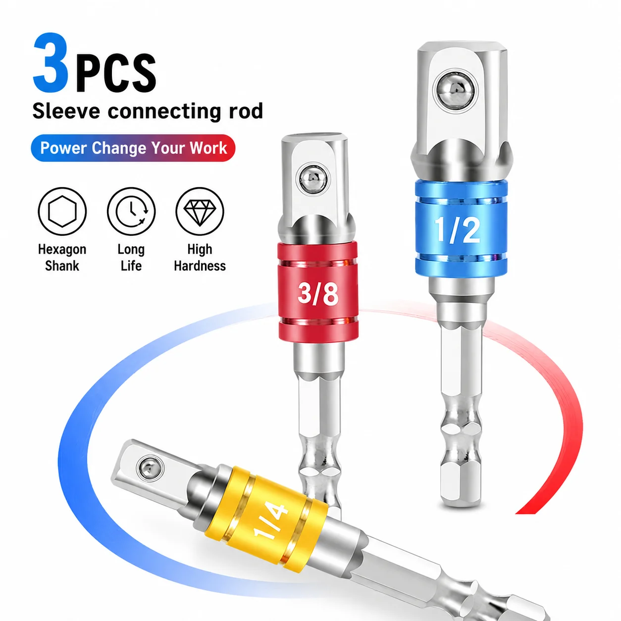 3-Piece Multi-Color Hexagon Socket Extender, Square Drive Screwdriver Changeover Tool For Power Screwdriver
3-Piece Multi-Color Hexagon Socket Extender, Square Drive Screwdriver Changeover Tool For Power Screwdriver