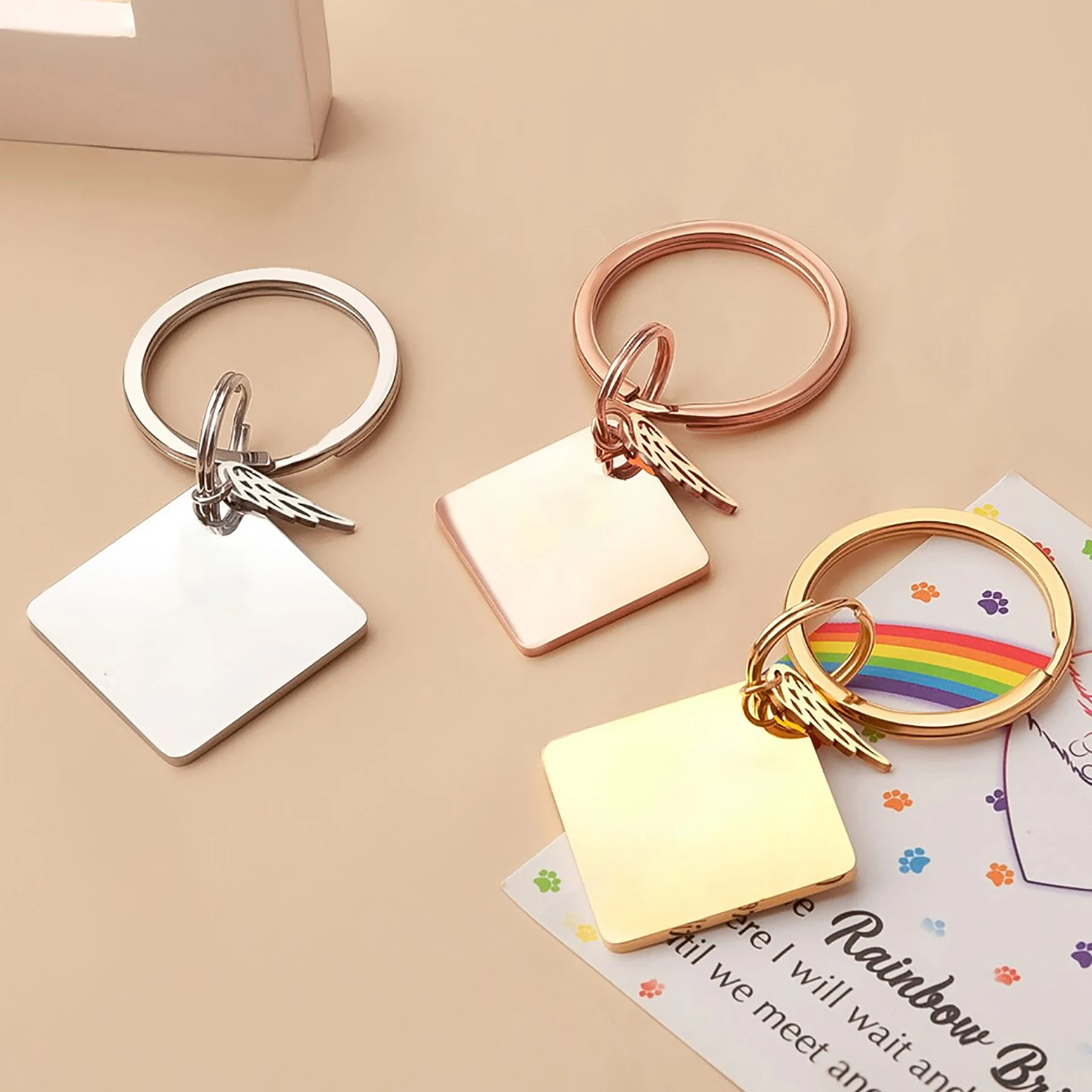 5Pcs Stainless Steel Keychain Metal Square Tag Pendant with Wing DIY Collar Accessories Gift Key Ring Wholesale
5Pcs Stainless Steel Keychain Metal Square Tag Pendant with Wing DIY Collar Accessories Gift Key Ring Wholesale