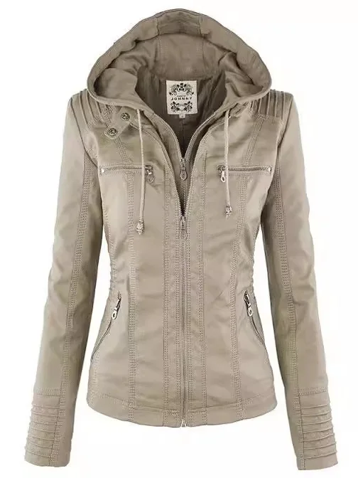 Women's Long Sleeve Zipper Leather Jacket Detachable Collar Fashionable Slim Fit Synthetic Leather Short Length Coat
Women's Long Sleeve Zipper Leather Jacket Detachable Collar Fashionable Slim Fit Synthetic Leather Short Length Coat