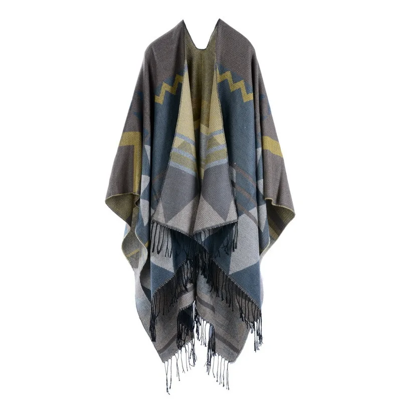 Autumn Winter Geometric pattern tassel Double sided Split Warm Cape Women Imitation Cashmere Poncho Lady Capes Khaki Cloaks
Autumn Winter Geometric pattern tassel Double sided Split Warm Cape Women Imitation Cashmere Poncho Lady Capes Khaki Cloaks