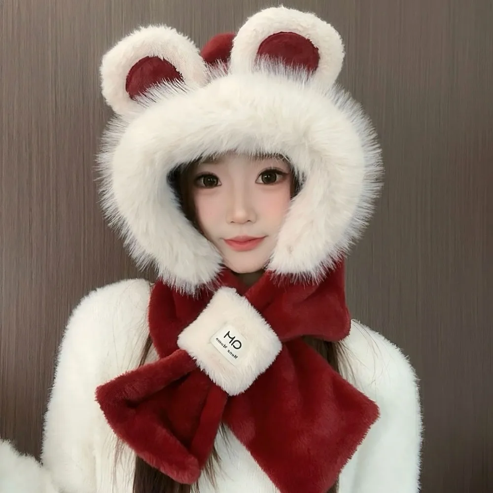 Fashion Cute Bear Hat Scarf Set Fleece Lined One-Piece Ear Protection Hat Cold Proof Women's Hat Scarf Winter
Fashion Cute Bear Hat Scarf Set Fleece Lined One-Piece Ear Protection Hat Cold Proof Women's Hat Scarf Winter