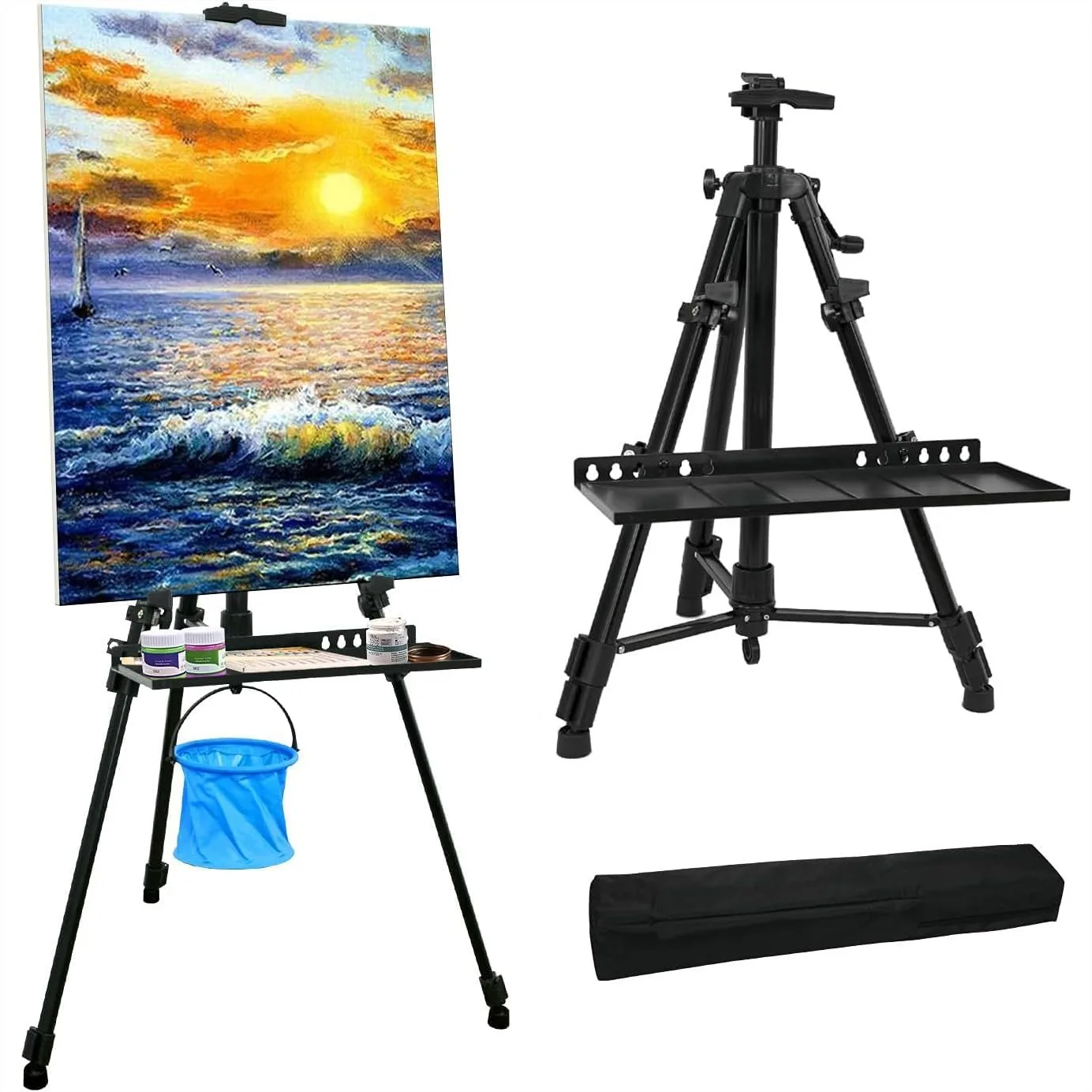 Artist Easel Stand, 20" to 61" Adjustable Aluminum Tripod for Painting Canvas & Displaying, with Portable Bag and Apron
Artist Easel Stand, 20" to 61" Adjustable Aluminum Tripod for Painting Canvas & Displaying, with Portable Bag and Apron