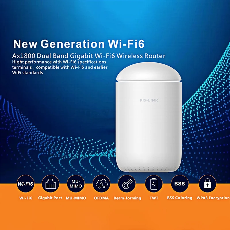 WiFi 6 Router 1800Mbps PIX-LINK AX02 Dual Band AP Repeater Gigabit MU-MIMO Beamforming Long Range 500m 5G 2.4G Home Office
WiFi 6 Router 1800Mbps PIX-LINK AX02 Dual Band AP Repeater Gigabit MU-MIMO Beamforming Long Range 500m 5G 2.4G Home Office