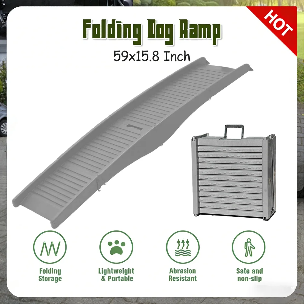 Portable Dog Ramp for Car 59x15.8Inch Foldable 4-Section Design 1.77Inch Side Edges Non-Slip Rug Surface 166Lbs Capacity for Dog
Portable Dog Ramp for Car 59x15.8Inch Foldable 4-Section Design 1.77Inch Side Edges Non-Slip Rug Surface 166Lbs Capacity for Dog