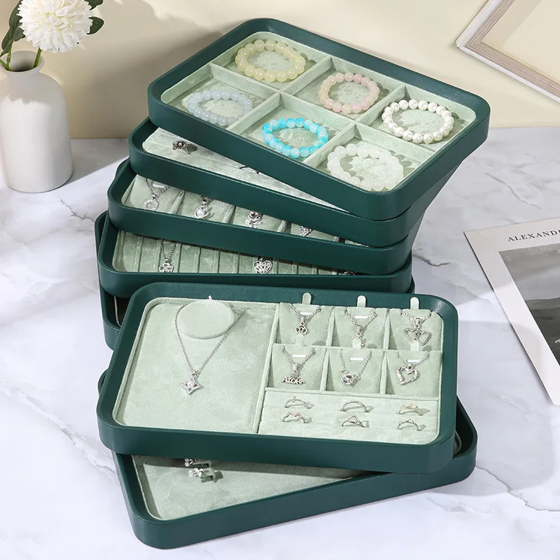 1 Pcs Stackable Velvet Jewelry Tray with Multi-grid Organizer for Earrings Rings Necklaces Bracelets Display Storage Box