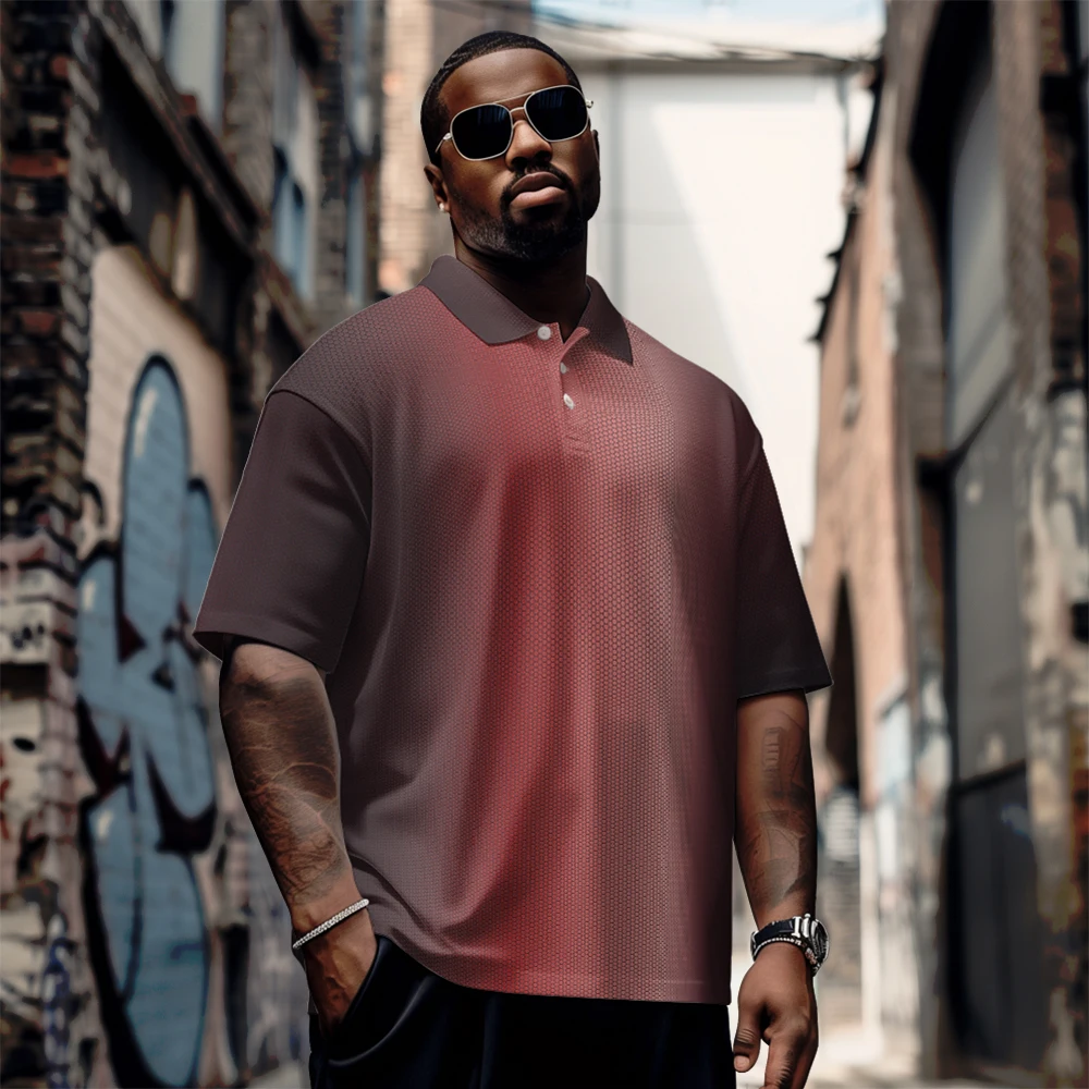 Large men's summer short sleeved lapel Short-sleeved t-shirt with gradient color Daily casual button polo shirt
Large men's summer short sleeved lapel Short-sleeved t-shirt with gradient color Daily casual button polo shirt