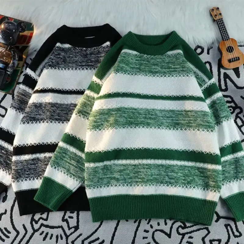 Pullovers Men Knitted Tops Sweaters Round Neck Full Sleeve Striped Casual Loose Splice Knit Sweater Autumn Winter 2024
Pullovers Men Knitted Tops Sweaters Round Neck Full Sleeve Striped Casual Loose Splice Knit Sweater Autumn Winter 2024