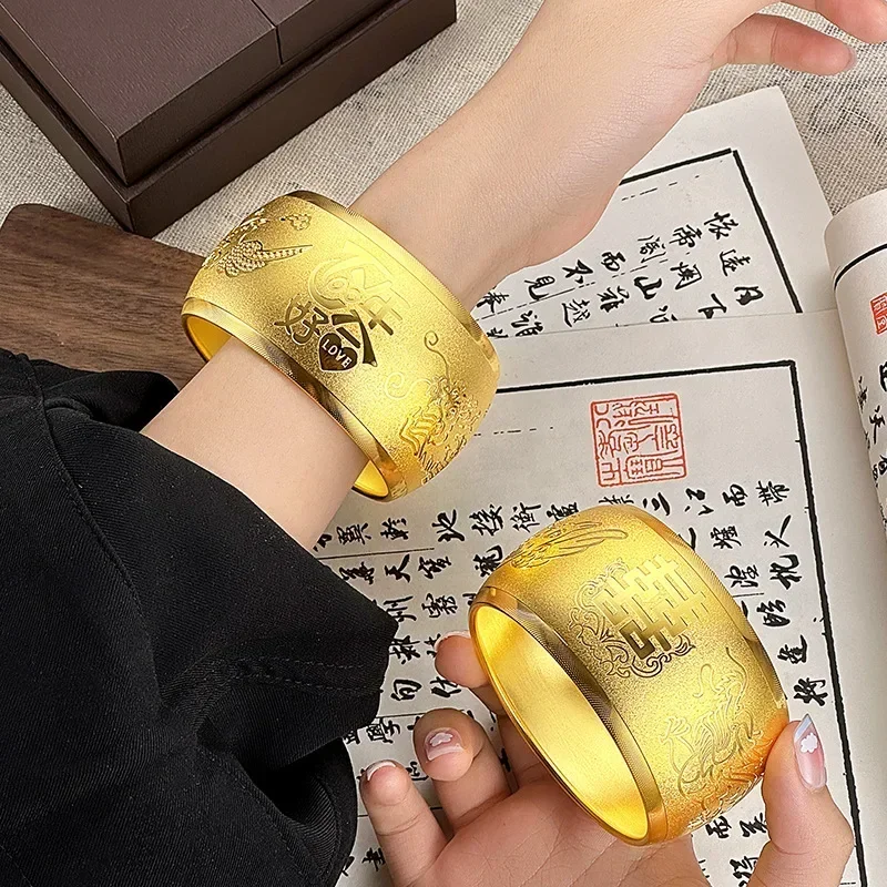 9999 Real Gold 24K Bride Wedding Dragon and Phoenix Double Happiness Bracelet Three Gold Jewelry Centennial Harmony Bracelet
9999 Real Gold 24K Bride Wedding Dragon and Phoenix Double Happiness Bracelet Three Gold Jewelry Centennial Harmony Bracelet