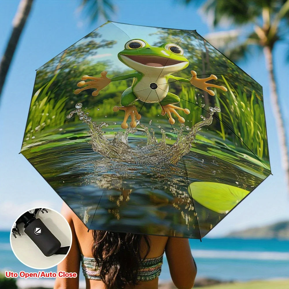 1pc Happy Jumping Frog Print Portable Folding Umbrella - Automatic Open/Close, Compact Parasol with 8-Rib Durable Frame, Auto-
1pc Happy Jumping Frog Print Portable Folding Umbrella - Automatic Open/Close, Compact Parasol with 8-Rib Durable Frame, Auto-