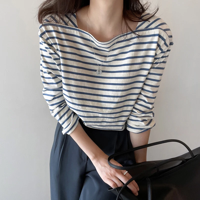 Blue Striped Women's T-shirt Spring Autumn 2026 New Design Base Layer Inner Wear Stackable Long Sleeve Versatile Top
Blue Striped Women's T-shirt Spring Autumn 2026 New Design Base Layer Inner Wear Stackable Long Sleeve Versatile Top