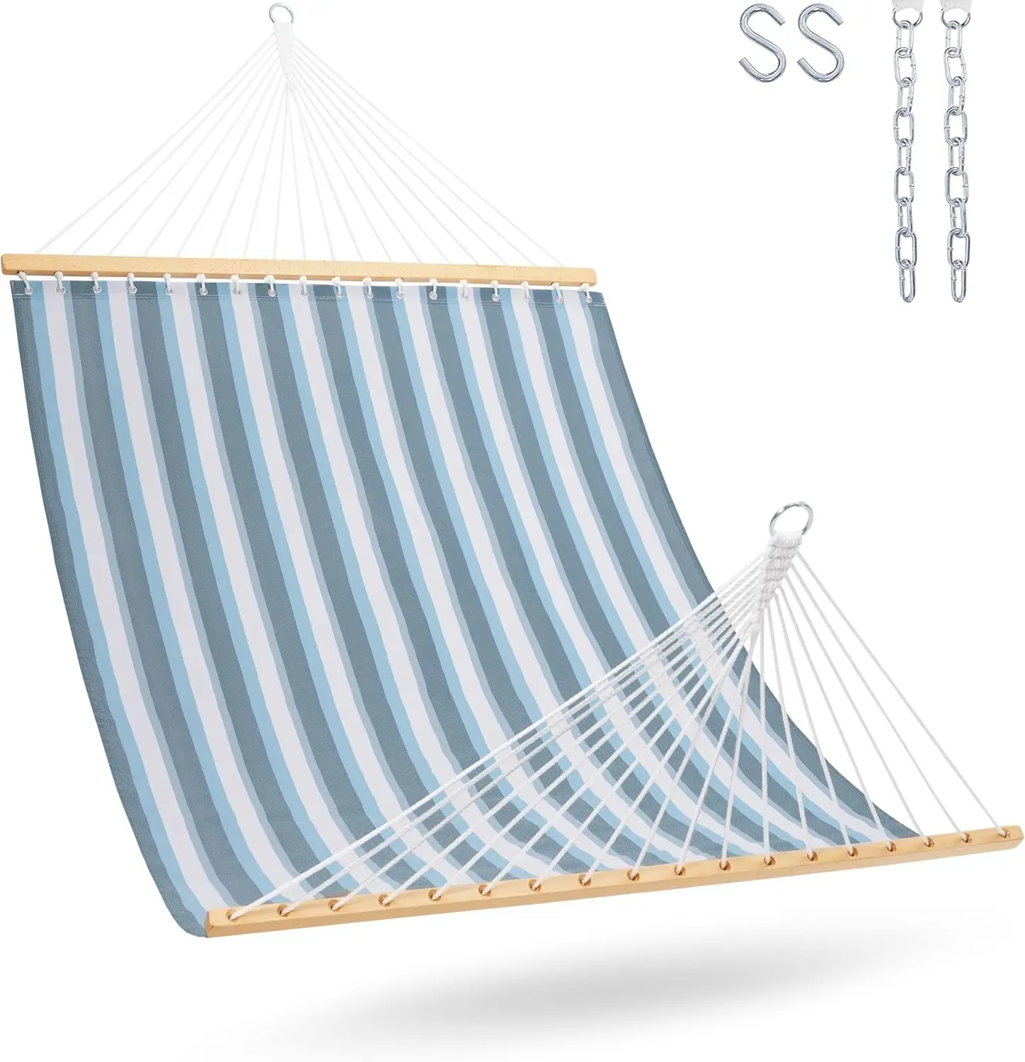 Quick Dry Double Hammock with Spreader Bar, Textliene Fabric, Chains for Outdoor Patio Poolside Backyard Beach, 450 lbs Capacity
Quick Dry Double Hammock with Spreader Bar, Textliene Fabric, Chains for Outdoor Patio Poolside Backyard Beach, 450 lbs Capacity