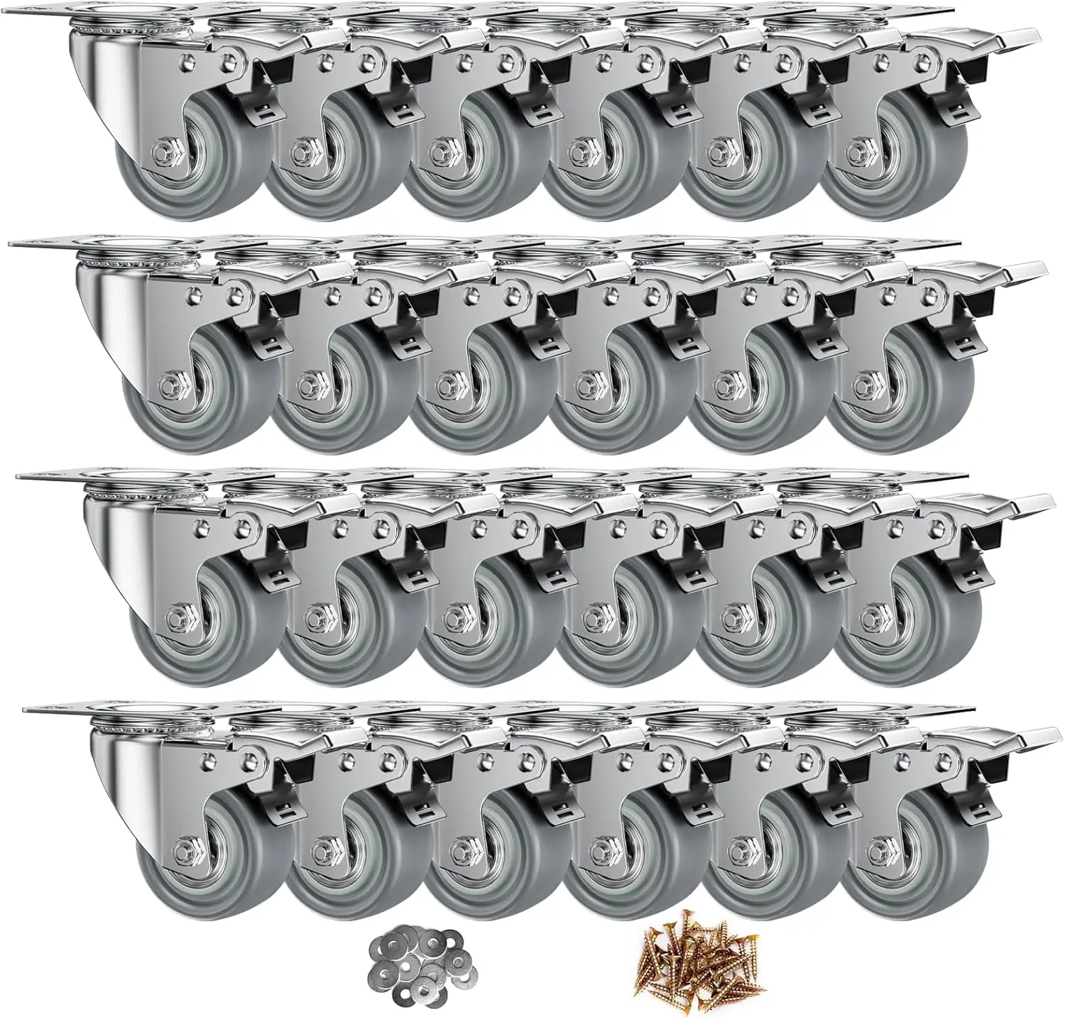 Heavy Duty Locking Swivel Casters Set of 24 with Brake, Non-Marking TPR Rubber Wheels for Furniture and Workbench
Heavy Duty Locking Swivel Casters Set of 24 with Brake, Non-Marking TPR Rubber Wheels for Furniture and Workbench