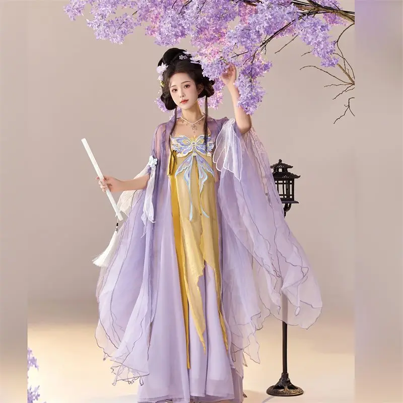 Hanfu women's 2026 new improved Tang-made petal-sleeved big shirt showing thin chest-length skirt purple butterfly
Hanfu women's 2026 new improved Tang-made petal-sleeved big shirt showing thin chest-length skirt purple butterfly