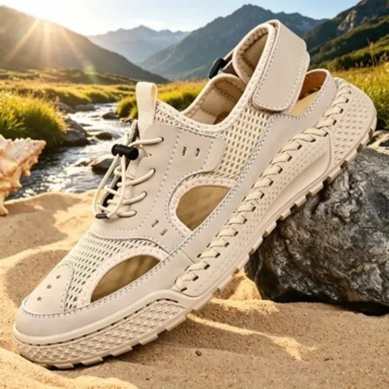 Beach Shoes Men's Leather Toe Cap Outdoor Leisure Sports Hollow Sandals Handmade Mesh Men Shoes Tide Summer New Style Sandals
Beach Shoes Men's Leather Toe Cap Outdoor Leisure Sports Hollow Sandals Handmade Mesh Men Shoes Tide Summer New Style Sandals