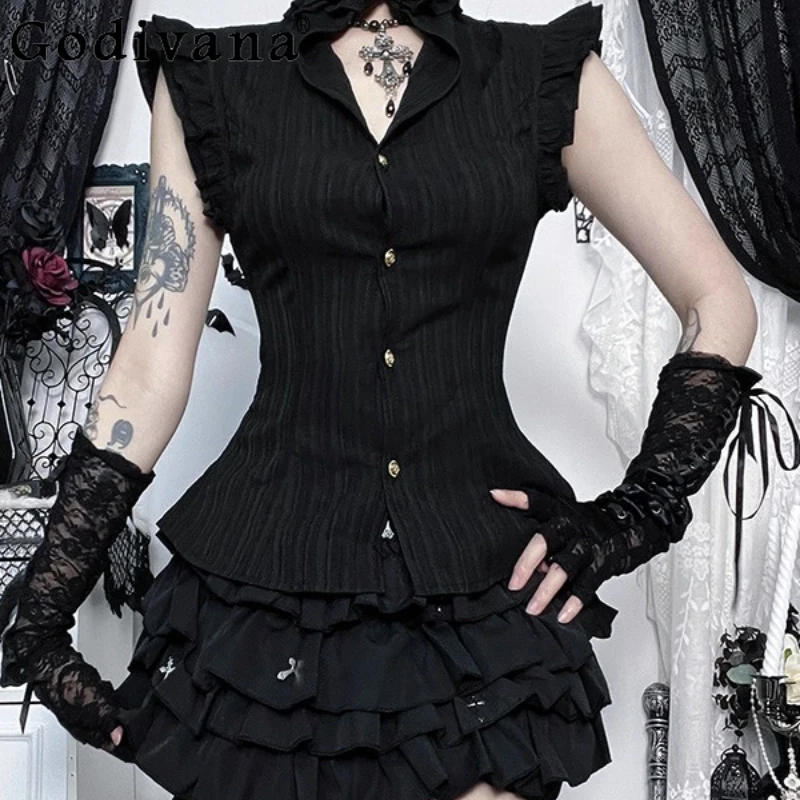 Women's Lolita Style Set Gothic Style Black Short Sleeve Shirt Y2K Top Puffy Mini Skirt Outfit Hot Girls Japanese Skirt Suits
Women's Lolita Style Set Gothic Style Black Short Sleeve Shirt Y2K Top Puffy Mini Skirt Outfit Hot Girls Japanese Skirt Suits