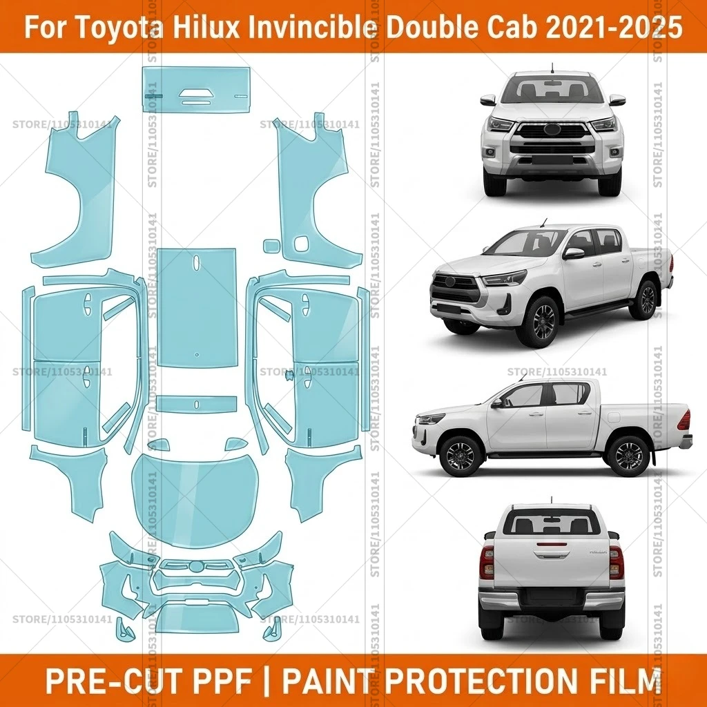 Предварительно нарезанная прозрачная защитная пленка PPF для бампера автомобиля Toyota Hilux Invincible Double Cab 2021-2025
Предварительно нарезанная прозрачная защитная пленка PPF для бампера автомобиля Toyota Hilux Invincible Double Cab 2021-2025