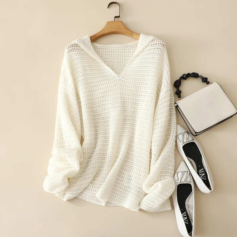 Sweaters For Women Winter New Fishnet Hollow Out Solid Colour Knitted Top Long Sleeved Loose Casual Hoodie Pullovers
Sweaters For Women Winter New Fishnet Hollow Out Solid Colour Knitted Top Long Sleeved Loose Casual Hoodie Pullovers