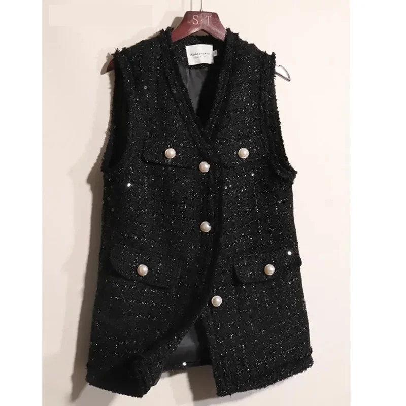 Black Small fragrant style Vest for women Spring Autumn 2025 New Temperament Camisole Medium length Loose Shiny Tweed Waistcoat
Black Small fragrant style Vest for women Spring Autumn 2025 New Temperament Camisole Medium length Loose Shiny Tweed Waistcoat