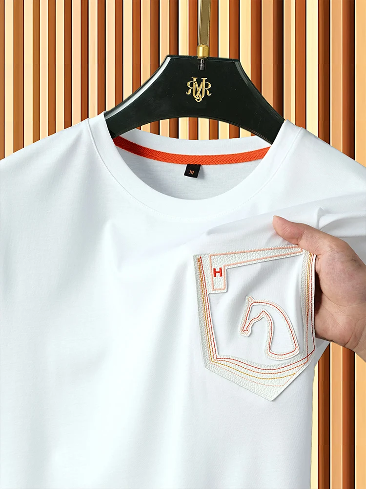 Linen Fiber Men's ort Sve T-irt round Ne Embroidered Leather Patch Summer Faion Urban Sle Breathable Casual Top
Linen Fiber Men's ort Sve T-irt round Ne Embroidered Leather Patch Summer Faion Urban Sle Breathable Casual Top