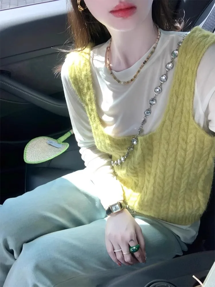 Dopne Knitted Twisted Vest ort Sle Square Collar Women's Early Spring Faionable Unique Top Layering ort irt
Dopne Knitted Twisted Vest ort Sle Square Collar Women's Early Spring Faionable Unique Top Layering ort irt