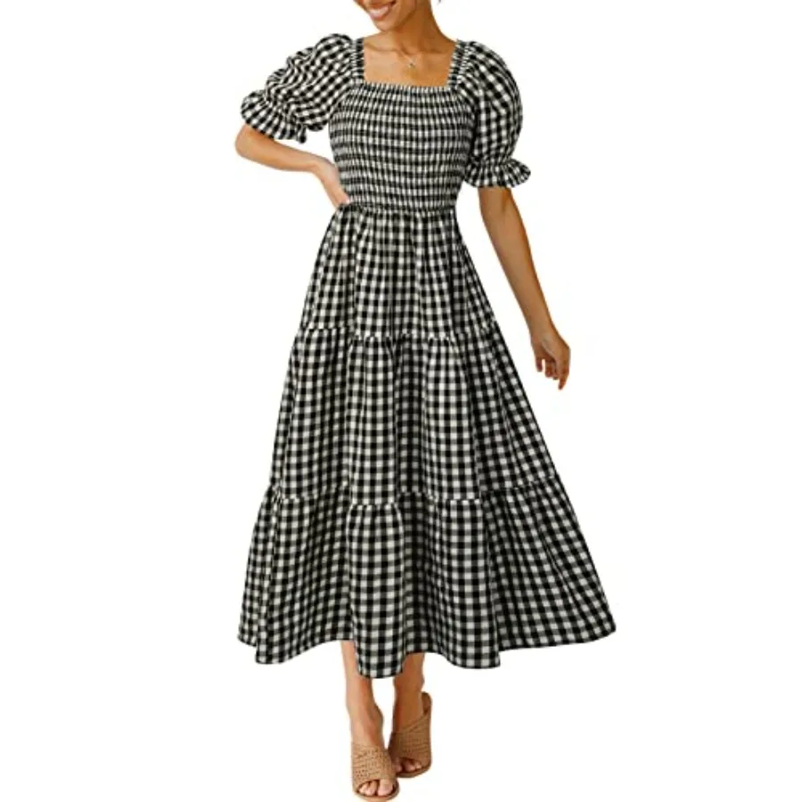 Women's 2026 Bohemian Summer Plaid Square Neck Puff Sleeve Ruffle Flowy Beach Midi Dress
Women's 2026 Bohemian Summer Plaid Square Neck Puff Sleeve Ruffle Flowy Beach Midi Dress