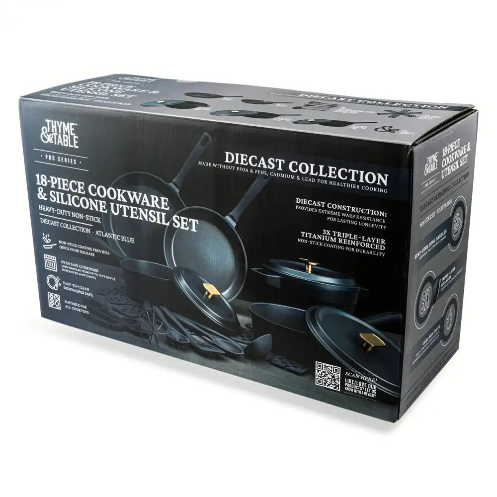 Diecast 18-Piece Cookware & Silicone Utensil Set Non-Stick - Atlantic Blue
Diecast 18-Piece Cookware & Silicone Utensil Set Non-Stick - Atlantic Blue