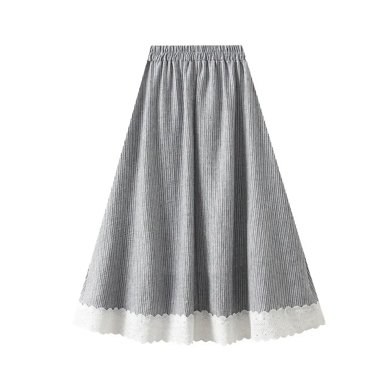 Korean Fashion Striped Patchwork Lace Midi Long Skirts For Women In Spring Summer Loose Elastic High Waist Elegant A-line Skirts
Korean Fashion Striped Patchwork Lace Midi Long Skirts For Women In Spring Summer Loose Elastic High Waist Elegant A-line Skirts
