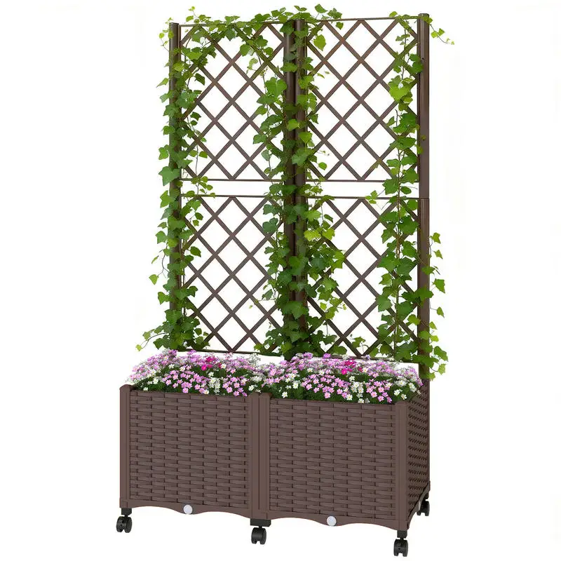 Planter Box with Trellis, Self Watering Raised Garden Bed with Lockable Wheels and Drainage Holes, Brown
Planter Box with Trellis, Self Watering Raised Garden Bed with Lockable Wheels and Drainage Holes, Brown