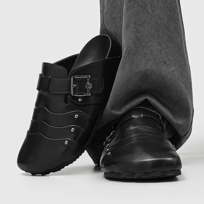 men fashion hip hop rock original leather shoes slip-on half shoe covers toe summer sandals black trendy loafers cool footwear
men fashion hip hop rock original leather shoes slip-on half shoe covers toe summer sandals black trendy loafers cool footwear