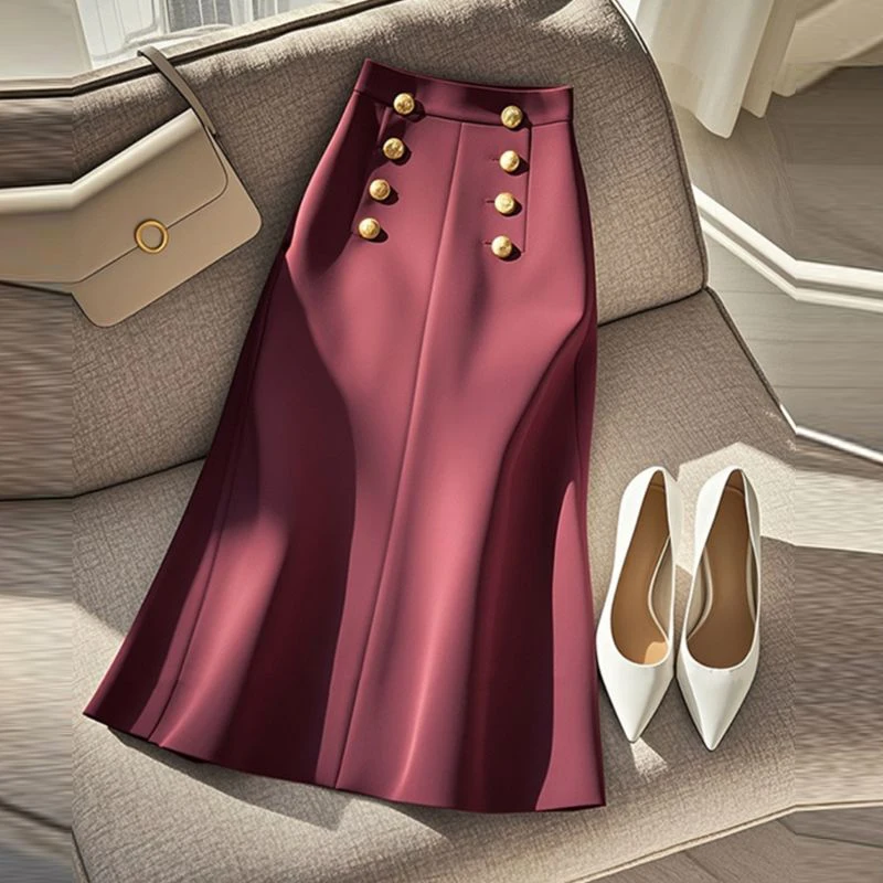 The high-end skirt that is popular in autumn and winter unique and chic, high waist slimming effect. wine red midi skirt
The high-end skirt that is popular in autumn and winter unique and chic, high waist slimming effect. wine red midi skirt