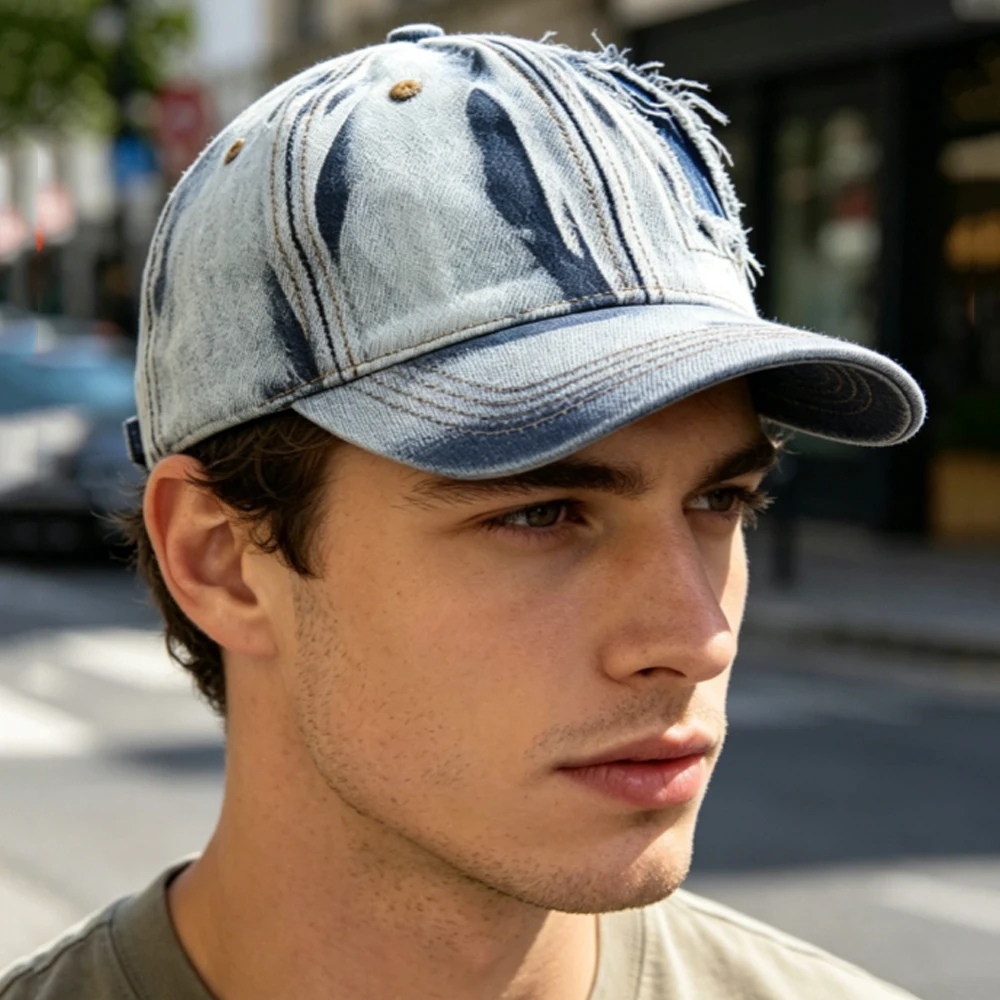 Men's Vintage Distressed Denim Baseball Cap Adjustable Washed Cotton Dad Hat with Ripped Hole for Outdoor Casual Streetwear
Men's Vintage Distressed Denim Baseball Cap Adjustable Washed Cotton Dad Hat with Ripped Hole for Outdoor Casual Streetwear