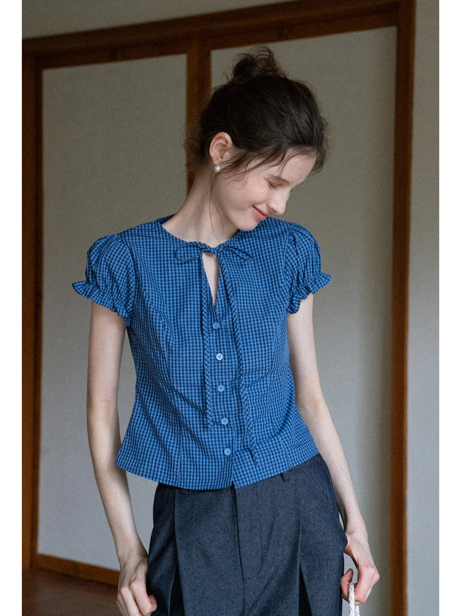 EGGKA Blue Plaid Bubble Sve irt Women's Summer Sweet Personali ort Sle Slimming Casual oulder Level Top
EGGKA Blue Plaid Bubble Sve irt Women's Summer Sweet Personali ort Sle Slimming Casual oulder Level Top