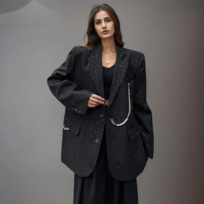 Fashion Sequ Metal Chian Blazer Women's Notched Collar Long Sleeves Single Breasted Loose Suit Jacket New 7AX83T
Fashion Sequ Metal Chian Blazer Women's Notched Collar Long Sleeves Single Breasted Loose Suit Jacket New 7AX83T