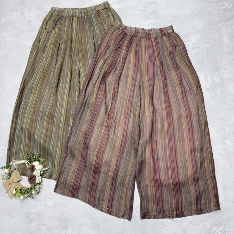 Johnature Striped Linen Women Pants Summer New Versatile Elastic Waist Casual Pants
Johnature Striped Linen Women Pants Summer New Versatile Elastic Waist Casual Pants