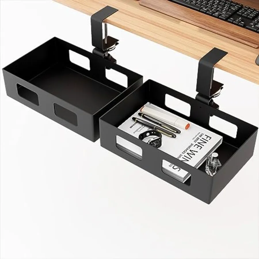 Clamp-on Swivel Organizer Under Desk Hidden Storage Drawer with Cable Hole Hanging Metal Basket for Extender Space
Clamp-on Swivel Organizer Under Desk Hidden Storage Drawer with Cable Hole Hanging Metal Basket for Extender Space