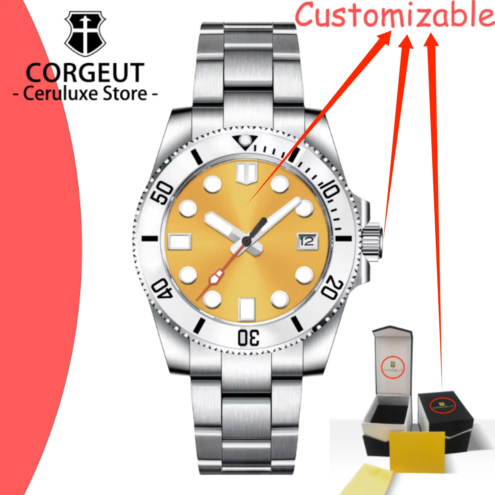 CUSTOM Logo 40mm Men's Automatic Mechanical Watch Stainless Steel Luminous Date Sports Casual Luxury Watch Gift for Men Sapphire
CUSTOM Logo 40mm Men's Automatic Mechanical Watch Stainless Steel Luminous Date Sports Casual Luxury Watch Gift for Men Sapphire