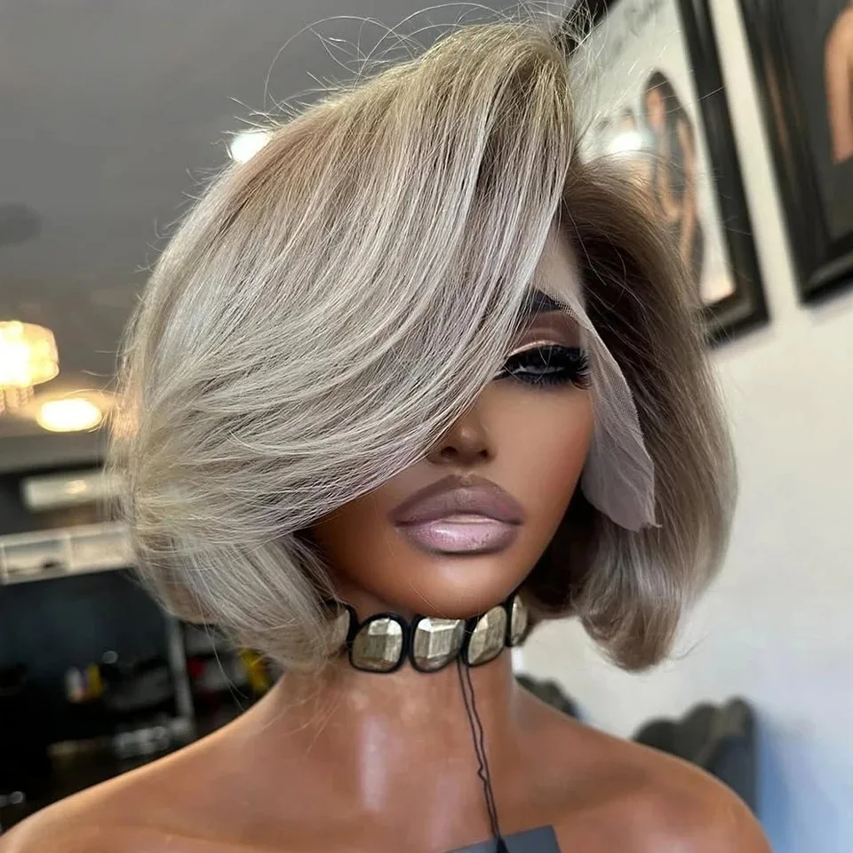 Mushroom Grey Ash Blonde Short Bob Synthetic Lace Front Wig 13x4 Transparent Lace Pre Plucked Hairline Glueless Straight Bob Wig
Mushroom Grey Ash Blonde Short Bob Synthetic Lace Front Wig 13x4 Transparent Lace Pre Plucked Hairline Glueless Straight Bob Wig