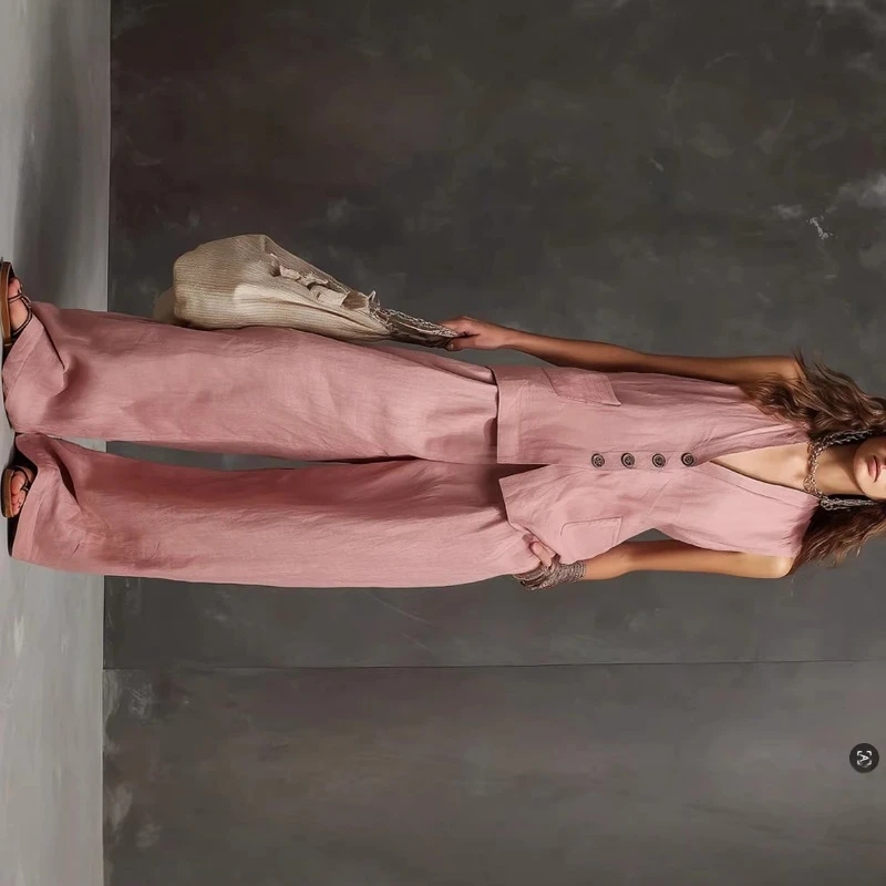 Summer Women Clothing Outfit Two-piece Set Loose Cotton Set Sleeveless Vest Wide-leg Pants Buttons Top Trousers Vintage Harajuku
Summer Women Clothing Outfit Two-piece Set Loose Cotton Set Sleeveless Vest Wide-leg Pants Buttons Top Trousers Vintage Harajuku