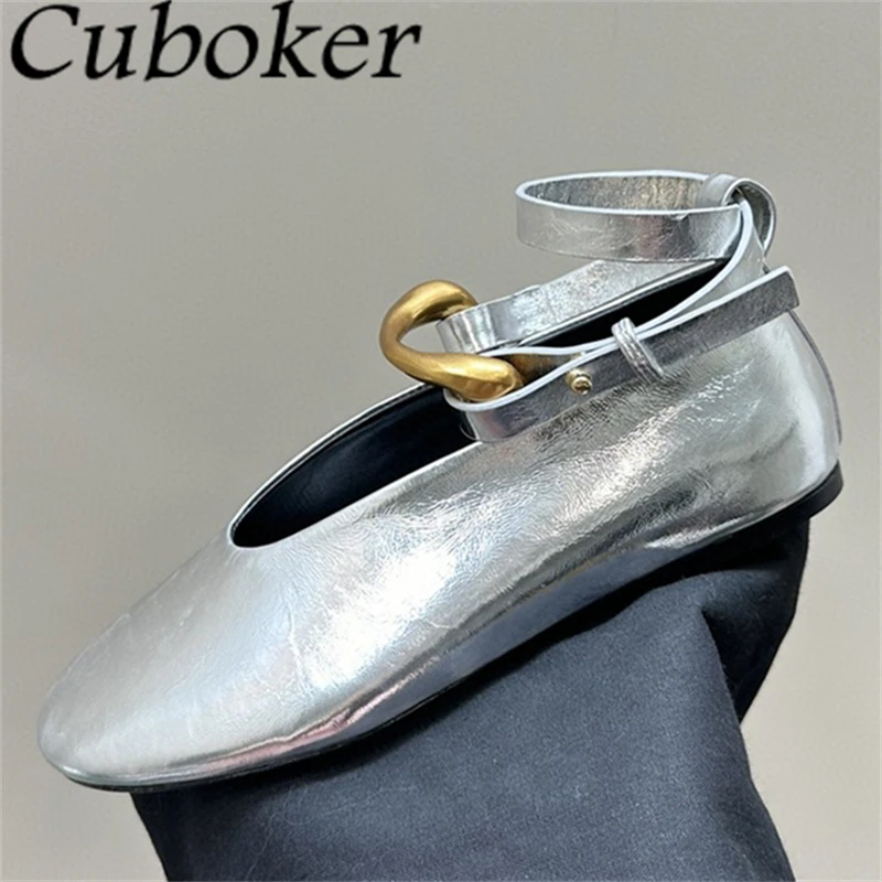 2024 Summer Retro Silver Ballet Flat Shoes Women Round Toe Metal Ring Ankle Buckle Single Shoes Casual Walk Loafers Shoes Mujer
2024 Summer Retro Silver Ballet Flat Shoes Women Round Toe Metal Ring Ankle Buckle Single Shoes Casual Walk Loafers Shoes Mujer