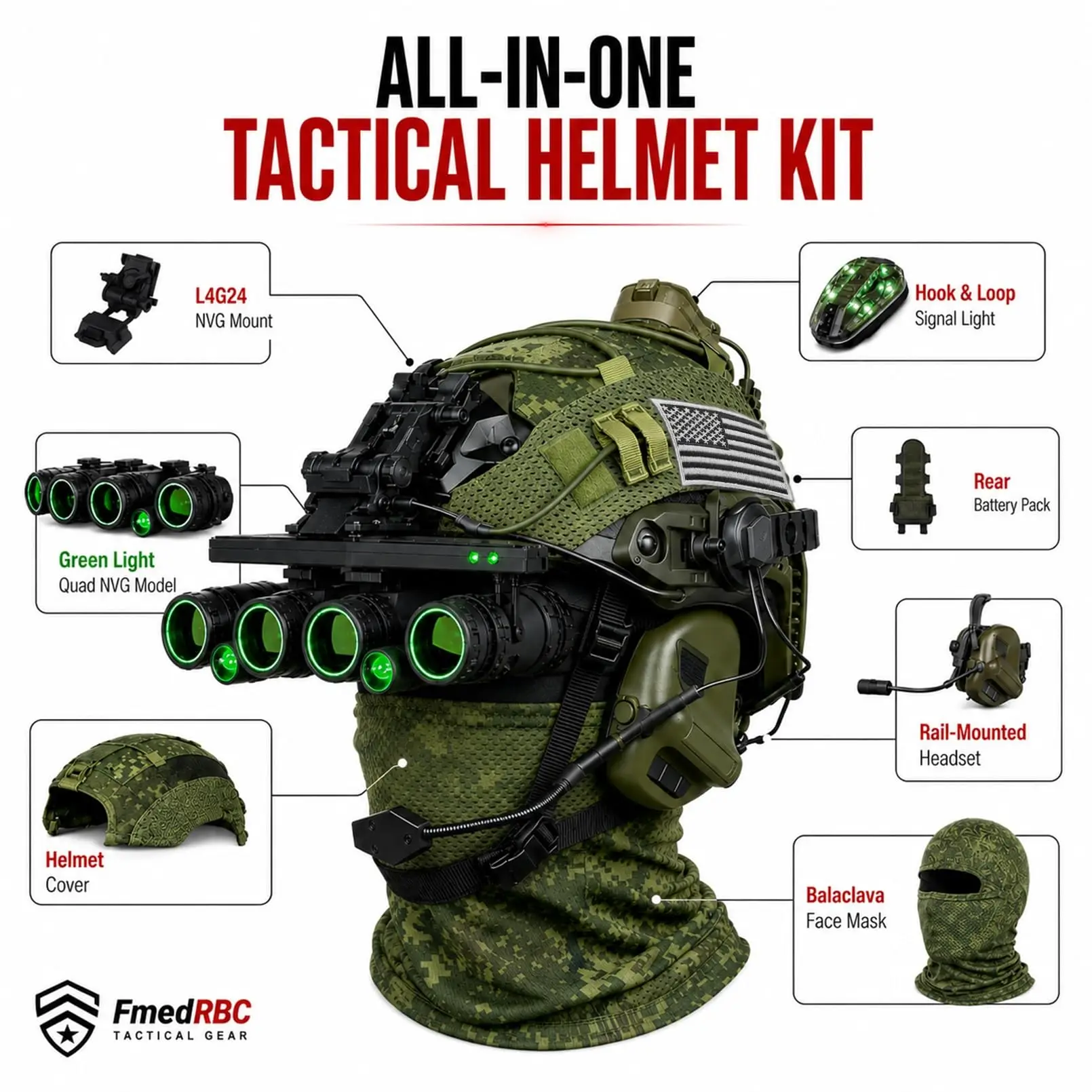 Tactical Helmet Kit Airsoft FAST Helmet Set with Red/Green Light Quad NVG Model Signal Light Headset for Paintball CS Cosplay
Tactical Helmet Kit Airsoft FAST Helmet Set with Red/Green Light Quad NVG Model Signal Light Headset for Paintball CS Cosplay
