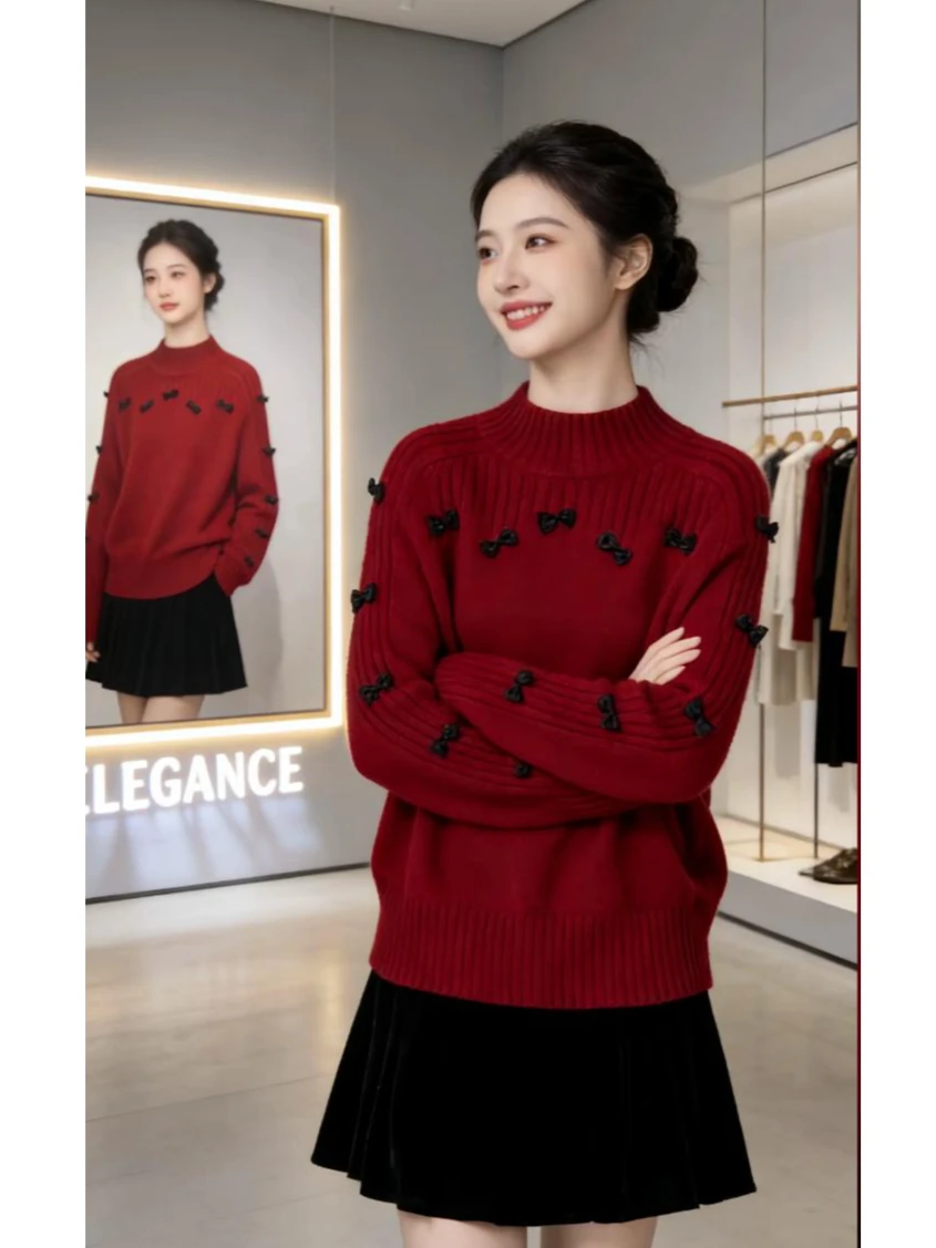 Red Knot Decorated f High Collar Knitted Sweater Women's Loose Fit Casual Sle Faion Slimming Top for Autumn ...
Red Knot Decorated f High Collar Knitted Sweater Women's Loose Fit Casual Sle Faion Slimming Top for Autumn ...