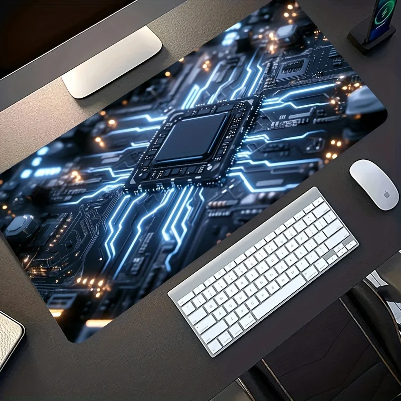 Gaming Mouse Pad Desk Mat with Circuit Board Non-Slip Chip Computer Keyboard Compatible Tech Enthusiasts Desk Accessory Desk Mat