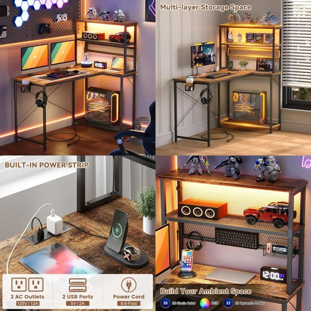 42 Г-образный стол с приподнятым хранилищем, угловой стол с розеткой и светодиодной подсветкой, компактный игровой стол
42 Г-образный стол с приподнятым хранилищем, угловой стол с розеткой и светодиодной подсветкой, компактный игровой стол