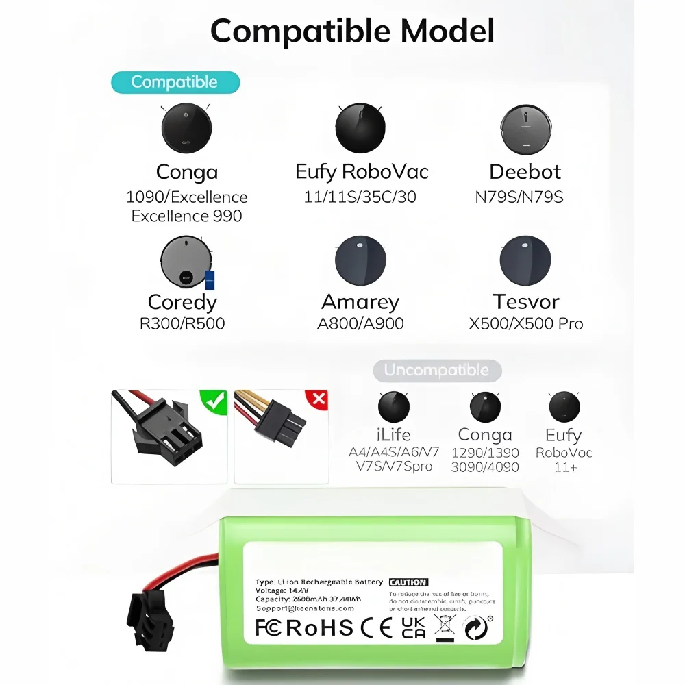 New 14.4V 6800mAh Replacement Battery for Conga Excellent 990 1090 1790 1990 Deebot N79S N79 DN622 Robovac 11 Tesvor X500
New 14.4V 6800mAh Replacement Battery for Conga Excellent 990 1090 1790 1990 Deebot N79S N79 DN622 Robovac 11 Tesvor X500