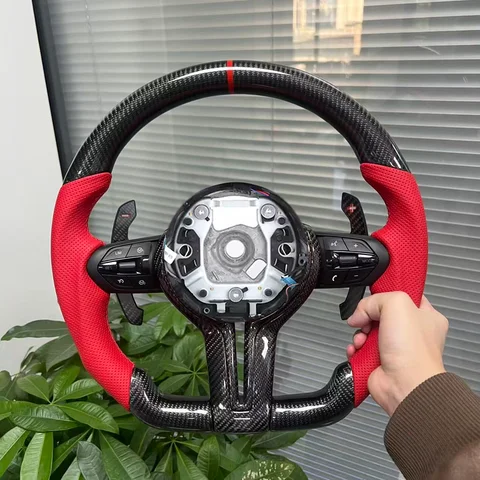 MAXEAGLE Red Carbon Fiber Steering Wheel for BMW M5 F10 F12 F15 F16 F01 F06 F07 F18 M3 F30 F20 F22 F25 F48 F49 E90 E70 E71 E81