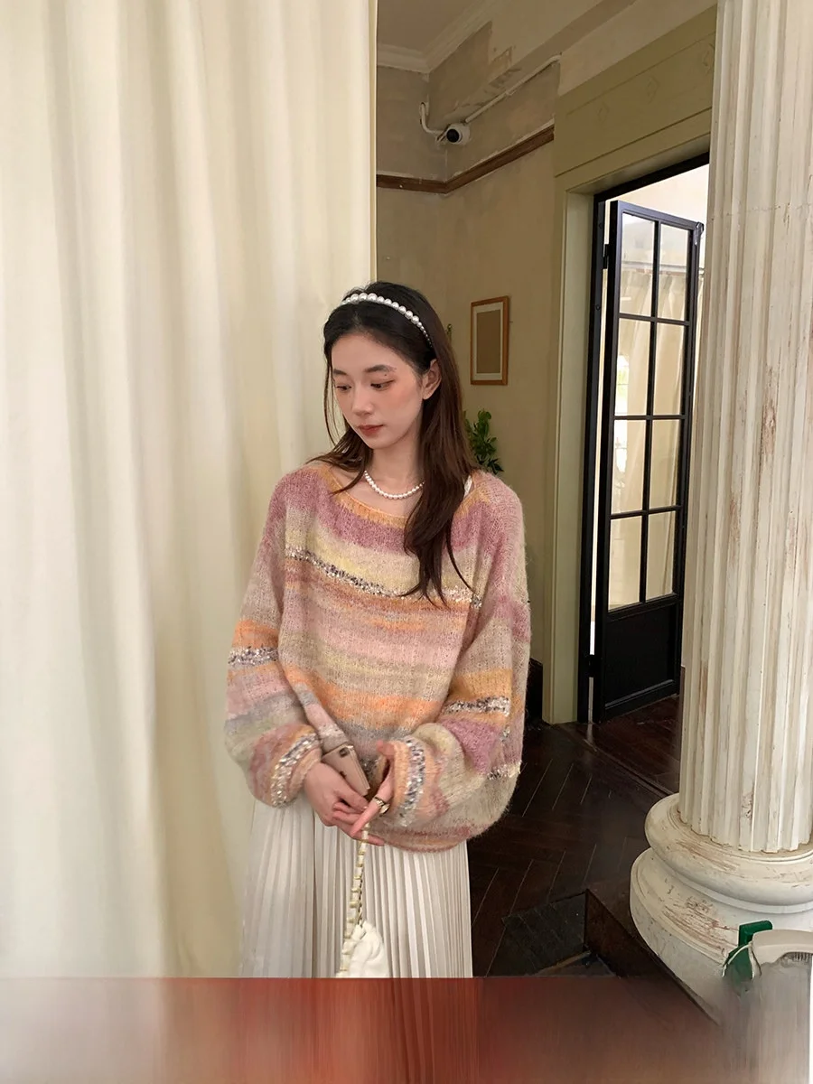 INON Women's Overhead Knitted Sweater with Silk Stripes Casual Sle Long Sve Loose Fit Autumn New Arrival
INON Women's Overhead Knitted Sweater with Silk Stripes Casual Sle Long Sve Loose Fit Autumn New Arrival