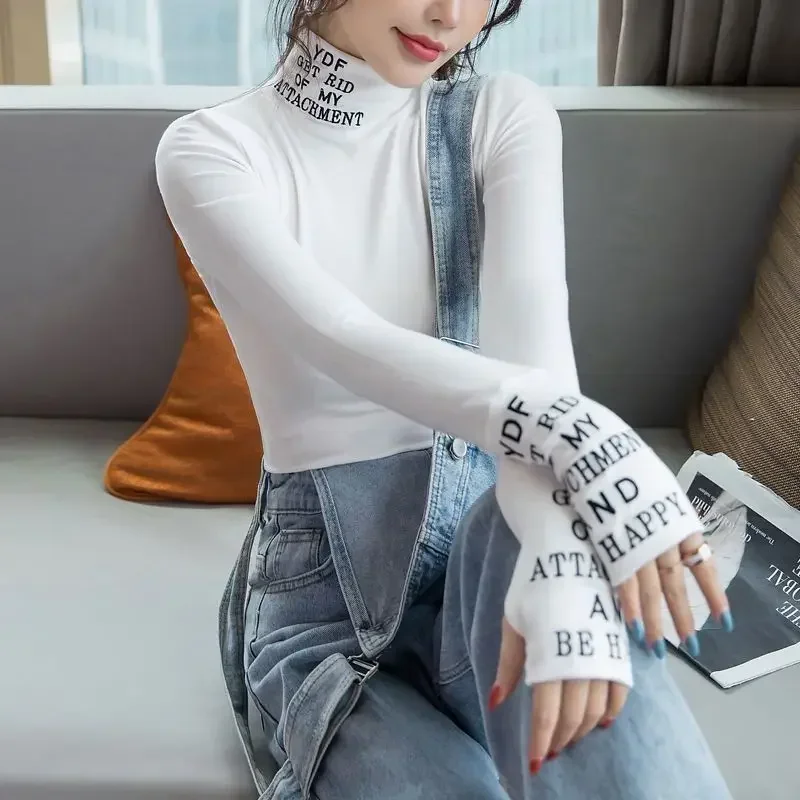 Autumn Winter New Fashion Half High Neck Letter Print Casual Versatile Long Sleeved Slim Fit Plush Thick T-shirt Tops Women's
Autumn Winter New Fashion Half High Neck Letter Print Casual Versatile Long Sleeved Slim Fit Plush Thick T-shirt Tops Women's