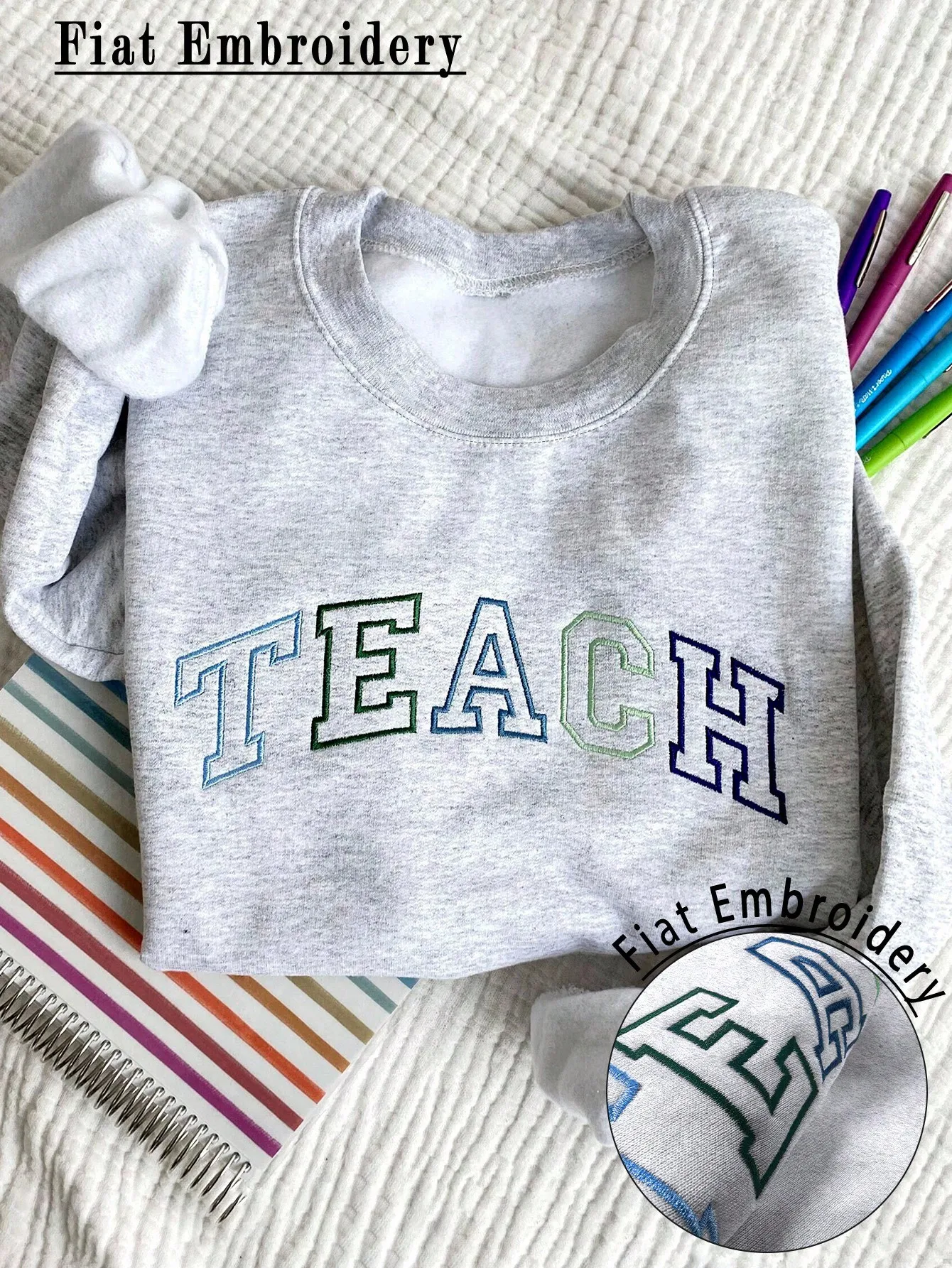 Women's Embroidered 'TEACH' Letter Sweatshirt, Loose Fit Long Sleeve Pullover for Fall Back to School
Women's Embroidered 'TEACH' Letter Sweatshirt, Loose Fit Long Sleeve Pullover for Fall Back to School