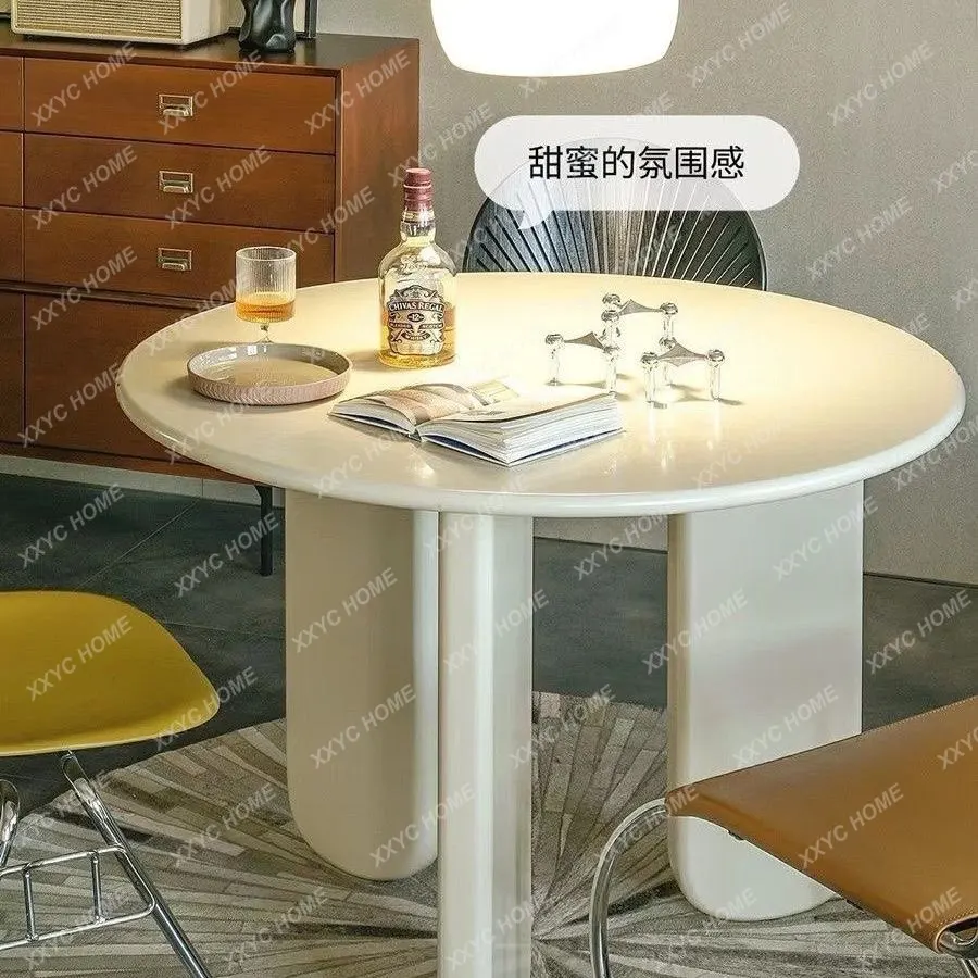 L round dining table simple small apartment balcony table cream home lounge table
L round dining table simple small apartment balcony table cream home lounge table